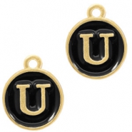 Basic Quality metalen bedels letter U Goud-zwart