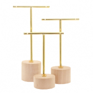 Sieraad display T-vorm met houten voet voor oorbellen (3st.) Naturel (natuurlijke kleur van het hout)-gold