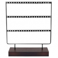Sieraad display voor oorbellen drie rijen met houten voet Black-dark brown