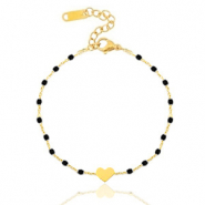 Roestvrij stalen (RVS) Stainless steel armbanden heart Goud-zwart