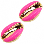 Schelp kralen specials Kauri Half hot pink-gold
