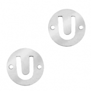 Roestvrij stalen (RVS) Stainless steel bedels tussenstuk rond 10mm initial coin U Zilver
