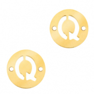 Roestvrij stalen (RVS) Stainless steel bedels tussenstuk rond 10mm initial coin Q Goud