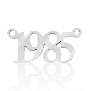 Roestvrij stalen (RVS) Stainless steel bedels/tussenstuk jaartal 1985 Zilver