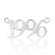 Roestvrij stalen (RVS) Stainless steel bedels/tussenstuk jaartal 1996 Zilver