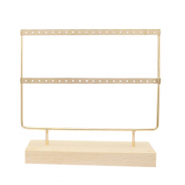 Sieraad display voor oorbellen twee rijen met houten voet Natural-gold
