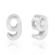 Roestvrij stalen (RVS) Stainless steel kralen cijfer 9 Zilver
