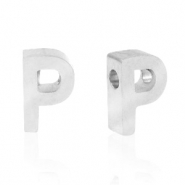 Roestvrij stalen (RVS) Stainless steel kralen letter P Zilver