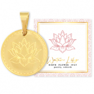 Roestvrij stalen (RVS) Stainless steel bedels Mix & Match 15mm Birth flower July-Water lily Goud
