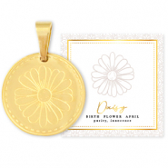 Roestvrij stalen (RVS) Stainless steel bedels Mix & Match 15mm Birth flower April-Daisy Goud