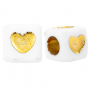 Letterkralen van acryl hartjes White-gold