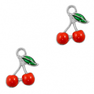 Basic Quality metalen bedels kersen Zilver-rood