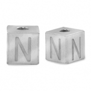 Roestvrij stalen (RVS) Stainless steel kralen letter N Zilver
