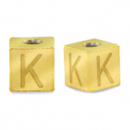 Roestvrij stalen (RVS) Stainless steel kralen letter K Goud