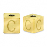 Roestvrij stalen (RVS) Stainless steel kralen letter C Goud
