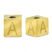 Roestvrij stalen (RVS) Stainless steel kralen letter A Goud