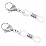 Roestvrij stalen (RVS) stainless steel onderdelen bril koord eindje met karabijnslot Zilver-transparant