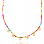 Roestvrij stalen (RVS) Stainless steel kettingen rocailles en muntjes Goud-multicolour