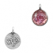 Bedels DQ metaal religieus muntje Antiek zilver-pink transparant (nikkelvrij)