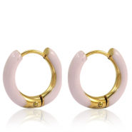 Roestvrij stalen (RVS) Stainless steel oorbellen creolen enamel 16mm Soft light pink-gold