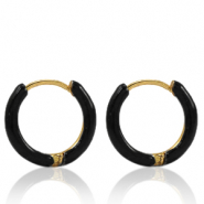 Roestvrij stalen (RVS) Stainless steel oorbellen creolen enamel 17mm Black-gold