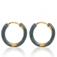 Roestvrij stalen (RVS) Stainless steel oorbellen creolen enamel 14mm Blue grey-gold