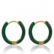 Roestvrij stalen (RVS) Stainless steel oorbellen creolen enamel 14mm Sacramento green-gold