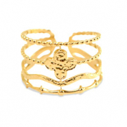 Roestvrij stalen (RVS) Stainless steel ringen bloem Goud