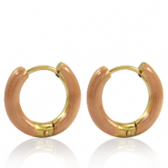 Roestvrij stalen (RVS) Stainless steel oorbellen creolen enamel 16mm Sandstone brown-gold