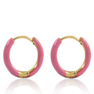 Roestvrij stalen (RVS) Stainless steel oorbellen creolen enamel 14mm Thulian pink-gold