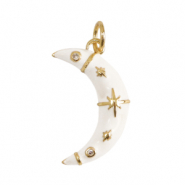 Brass TQ metaal bedels maan enamel Gold-white
