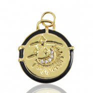 Brass TQ metaal bedels maan enamel Gold-black