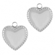 Roestvrij stalen (RVS) Stainless steel bedels hart Zilver
