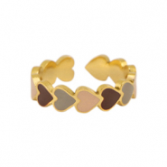 Roestvrij stalen (RVS) Stainless steel ringen enamel hart Multicolour grey-gold