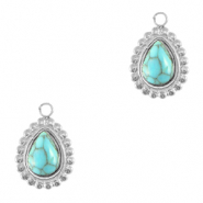 Roestvrij stalen (RVS) Stainless steel bedels druppel met natuursteen Silver-turquoise