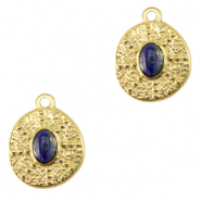 Roestvrij stalen (RVS) Stainless steel bedels irregular met natuursteen Gold-dark blue
