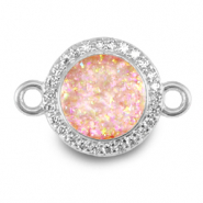 Brass TQ metaal bedels tussenstuk 12mm enamel Silver-light pink