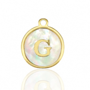 Roestvrij stalen (RVS) Stainless steel bedels 12mm shell initial G White (natuurlijke kleur)-gold