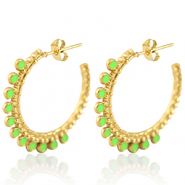 Roestvrij stalen (RVS) Stainless steel oorbellen creolen 30mm Gold-neon green