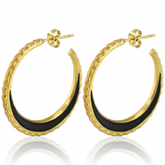 Roestvrij stalen (RVS) Stainless steel oorbellen creolen 30mm Gold-black