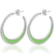 Roestvrij stalen (RVS) Stainless steel oorbellen creolen 30mm Silver-neon green
