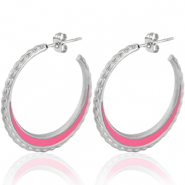 Roestvrij stalen (RVS) Stainless steel oorbellen creolen 30mm Silver-bright pink