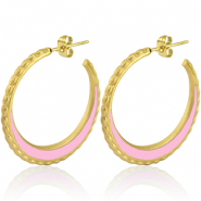Roestvrij stalen (RVS) Stainless steel oorbellen creolen 30mm Gold-light pink
