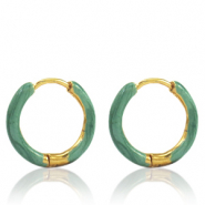 Roestvrij stalen (RVS) Stainless steel oorbellen creolen enamel 17mm Persian green-gold