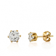 Roestvrij stalen (RVS) Stainless steel oorbellen zirconia Gold