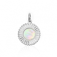 Roestvrij stalen (RVS) Stainless steel bedels schelp 12mm Silver-white (natuurlijke kleur)