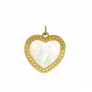 Roestvrij stalen (RVS) Stainless steel bedels schelp hart Gold-white (natuurlijke kleur)