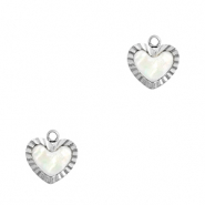 Roestvrij stalen (RVS) Stainless steel bedels schelp hart Silver-white (natuurlijke kleur)