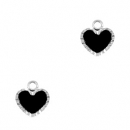 Roestvrij stalen (RVS) Stainless steel bedels hart Silver-black