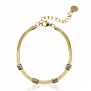 Roestvrij stalen (RVS) Stainless steel snake armbanden crystal Gold-black